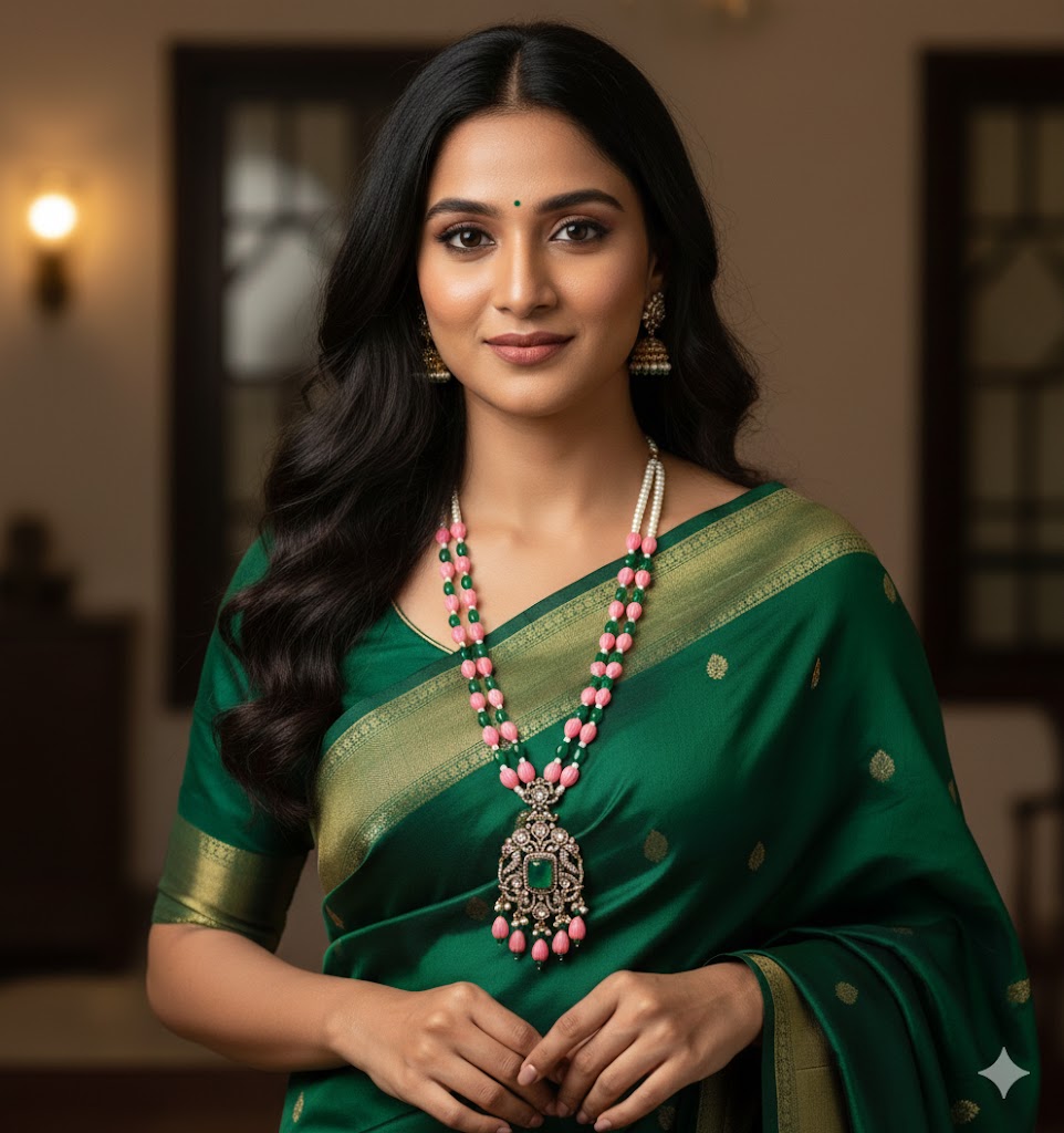 Designer Victorian Tulips Beads Chain Pendant