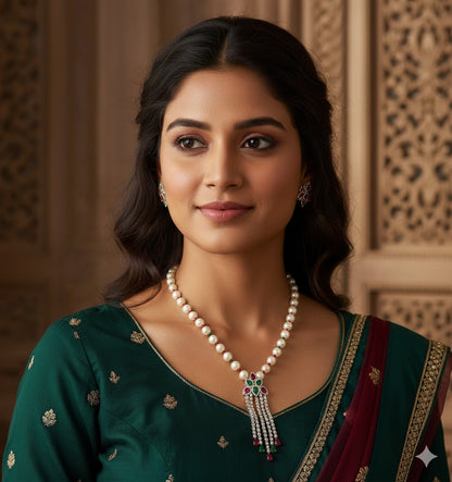 Designer Zirconia Pearl Chain Pendant