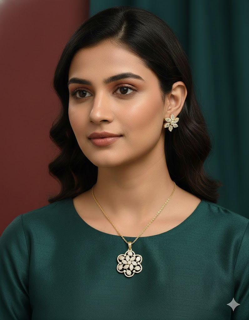 Designer Zirconia Floral Pendant Set