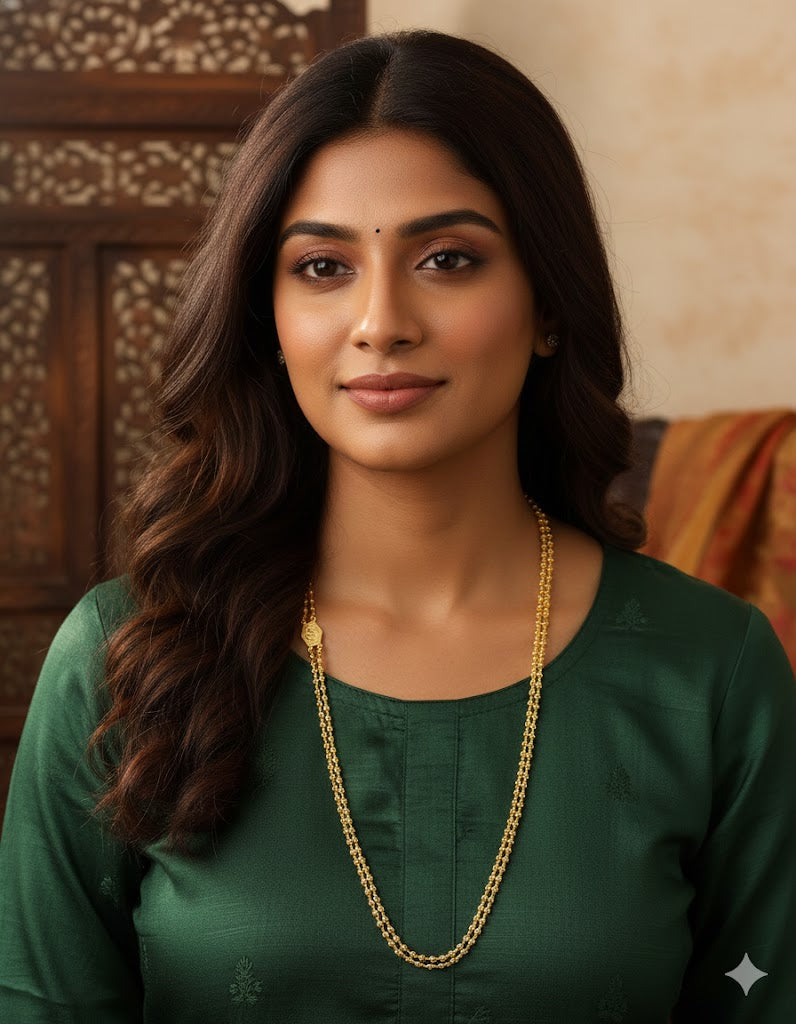 Designer Gold Polish Classic Double Layer Gold Bead Thali Chain