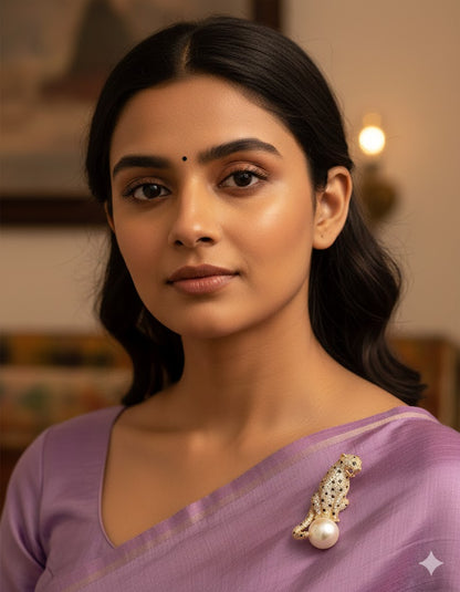 Designer Gold Polish Zirconia Brooch