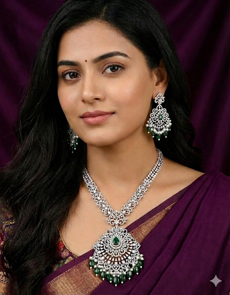 Designer Rhodhium Polish Zirconia Necklace Set