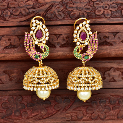 Zirconia Peacock Jhumka Earrings