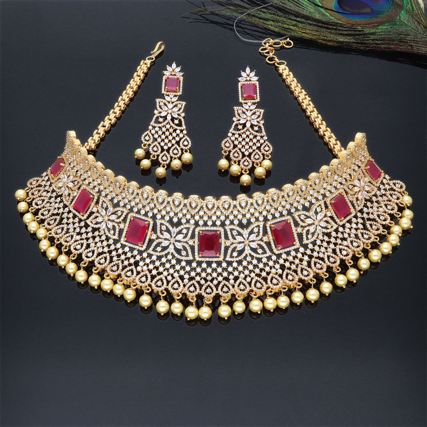 Zirconia Gold Choker Set