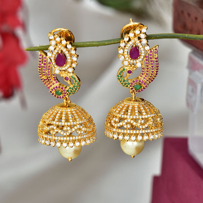 Zirconia Peacock Jhumka Earrings