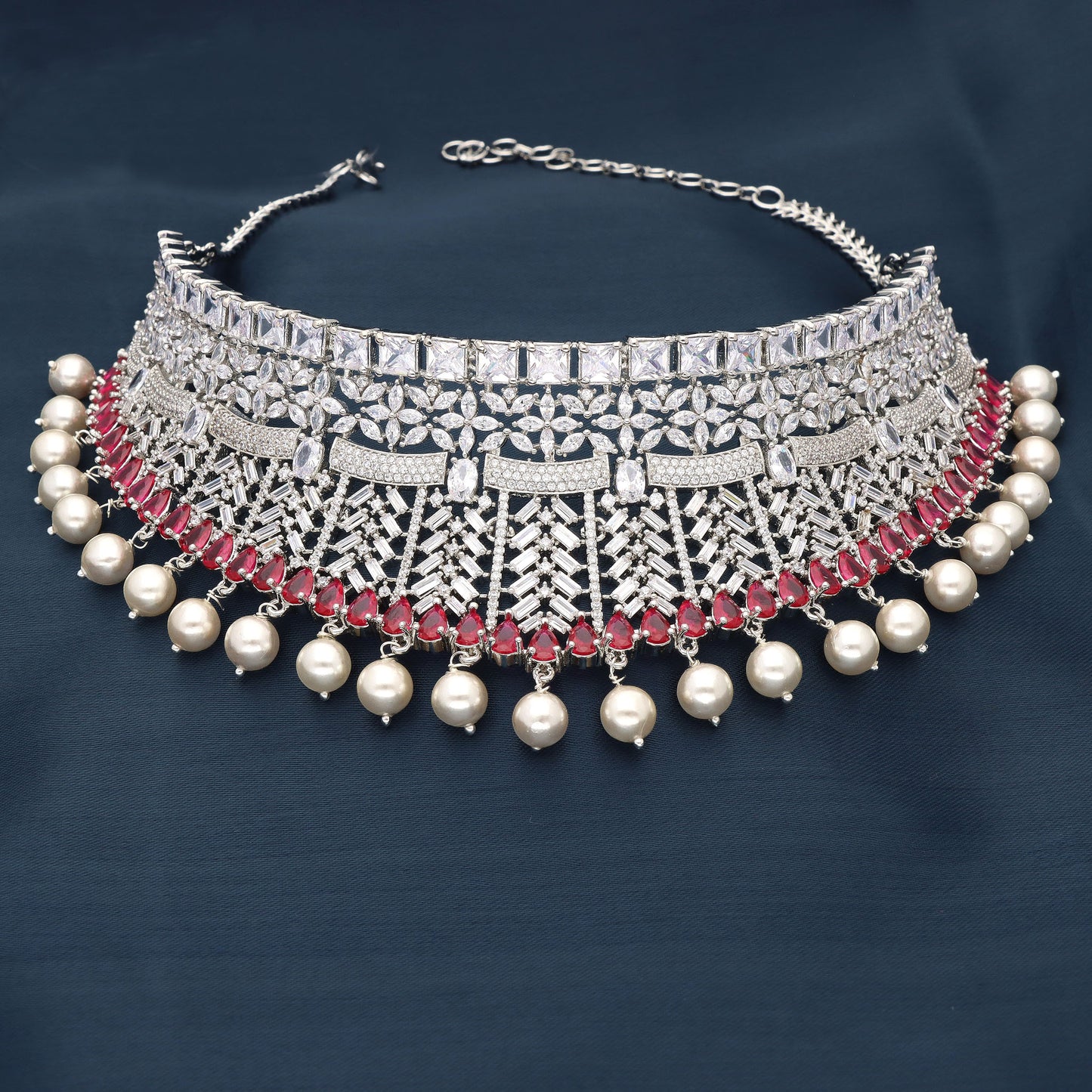 Designer Rhodhium Zirconia Choker Set