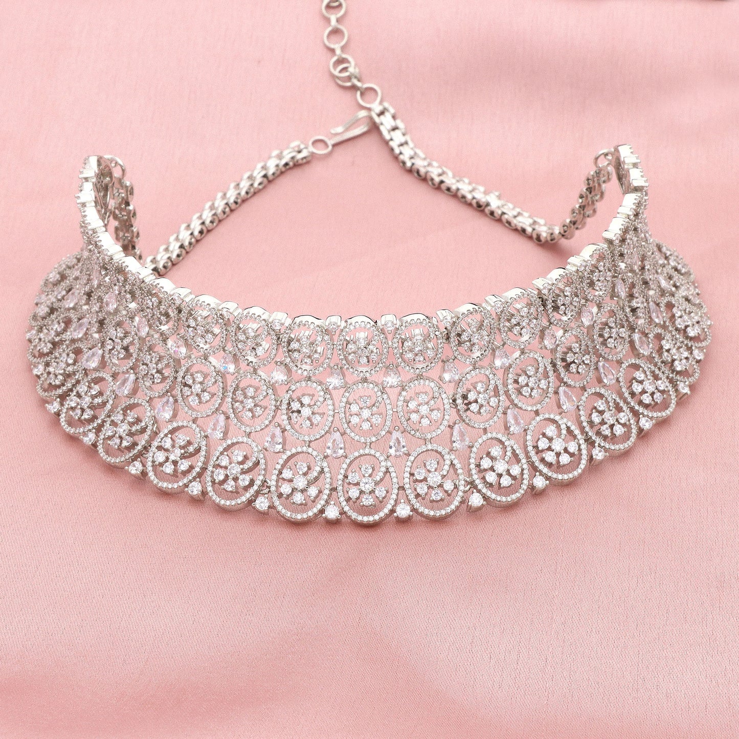 Zirconia Rhodhium Choker Set
