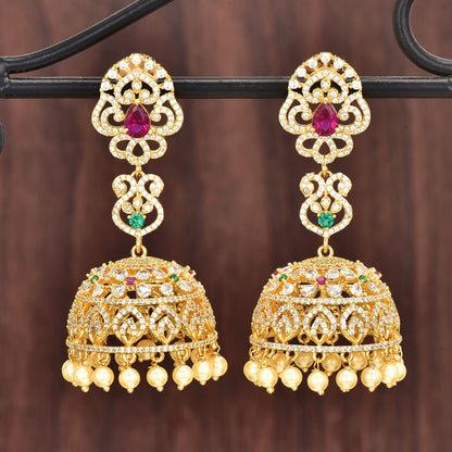 Zirconia Gold Plated Jhumka Earrings