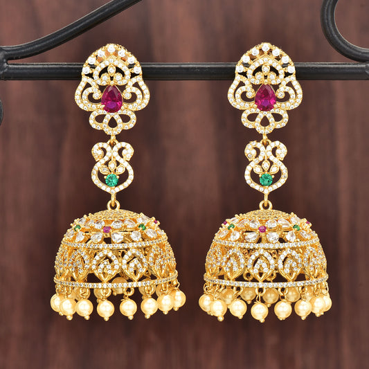 Zirconia Gold Plated Jhumka Earrings