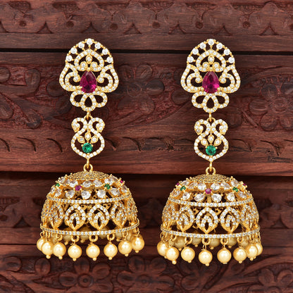 Zirconia Gold Plated Jhumka Earrings