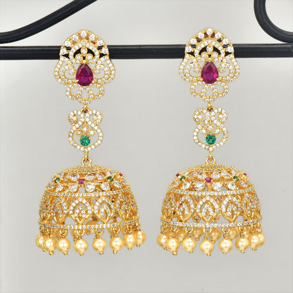 Zirconia Gold Plated Jhumka Earrings