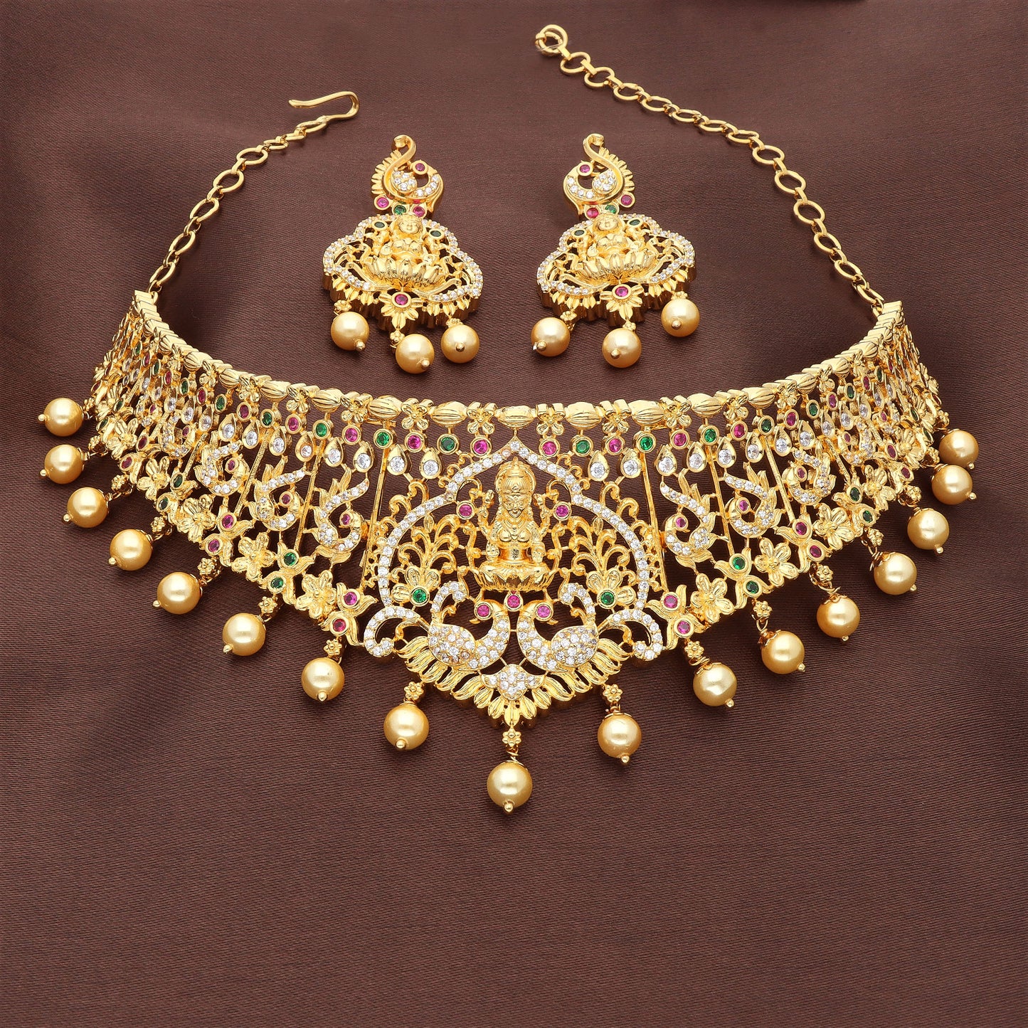 Zirconia Gold Lakshmi Devi Choker Set