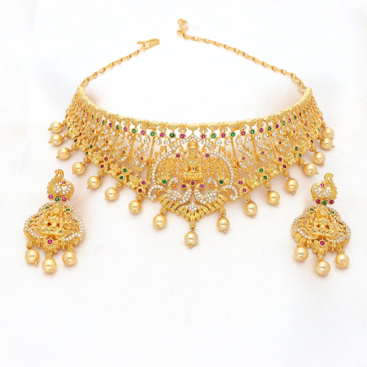 Zirconia Gold Lakshmi Devi Choker Set