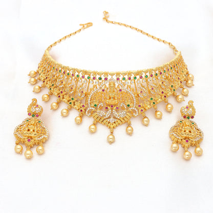Zirconia Gold Lakshmi Devi Choker Set