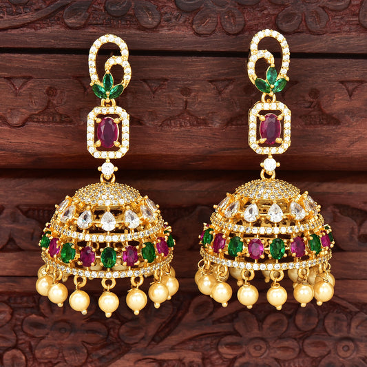 Zirconia Gold Plated Jhumka Earrings