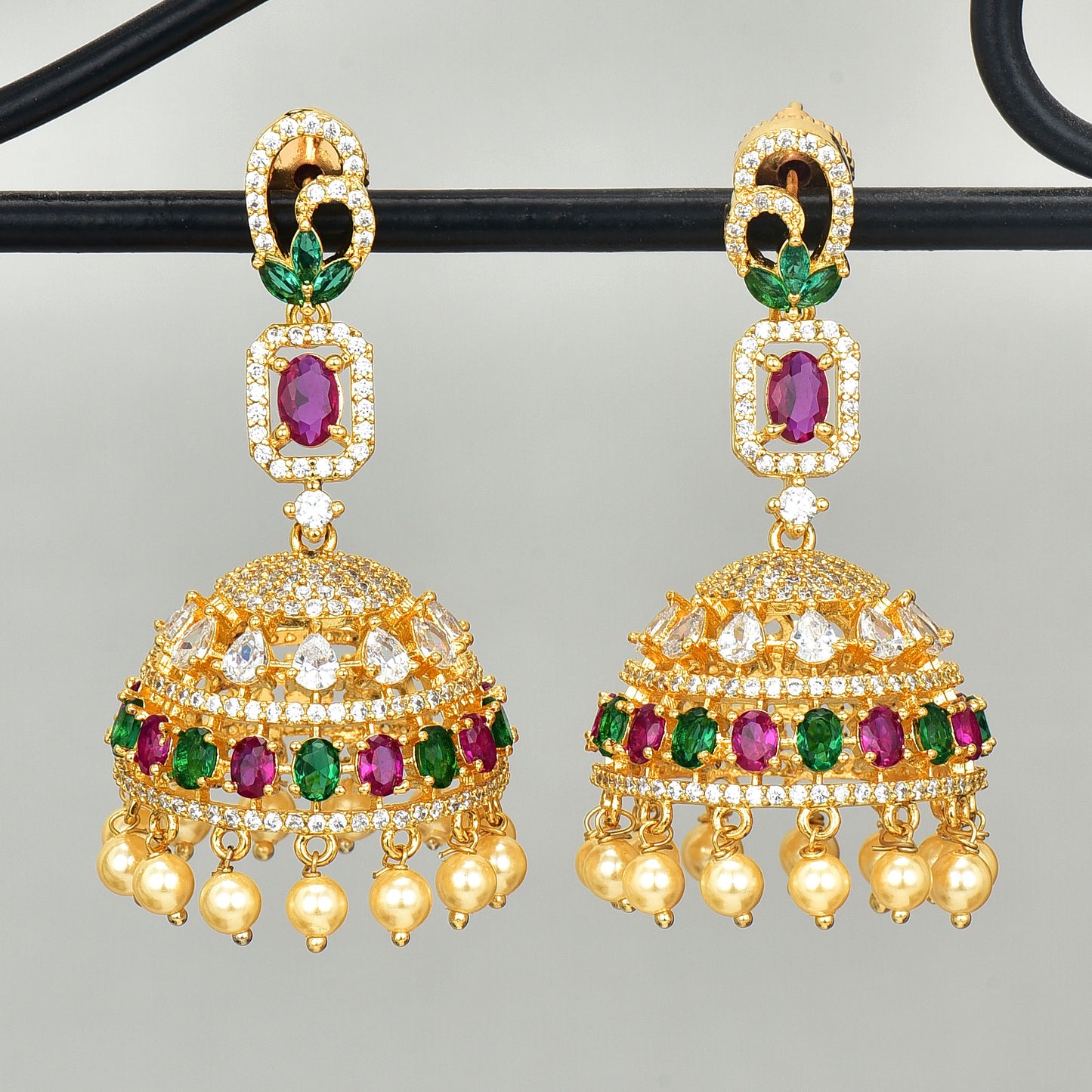 Zirconia Gold Plated Jhumka Earrings