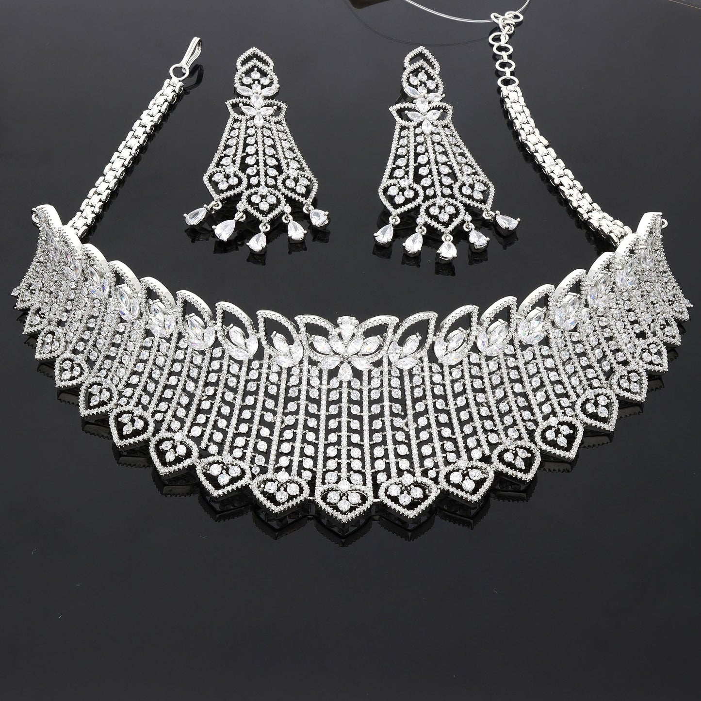 Designer Rhodhium Zirconia Choker Set
