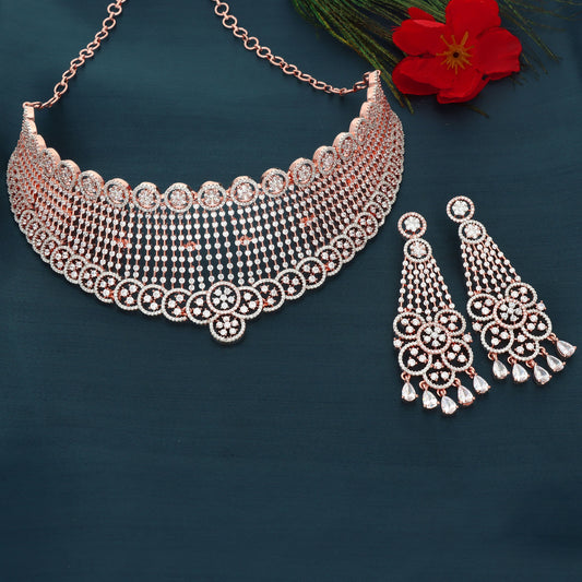 Designer Rose Gold Zirconia Choker Set