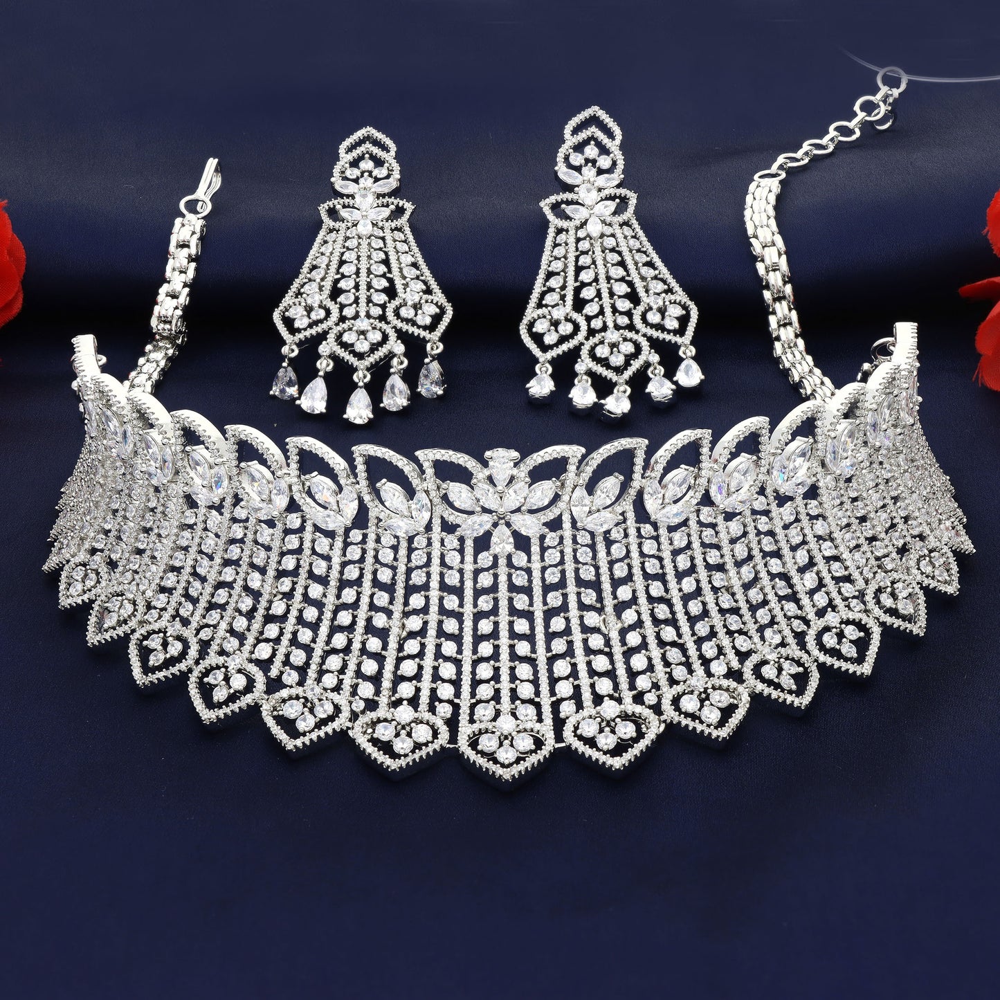 Designer Rhodhium Zirconia Choker Set