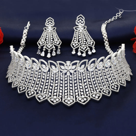 Designer Rhodhium Zirconia Choker Set