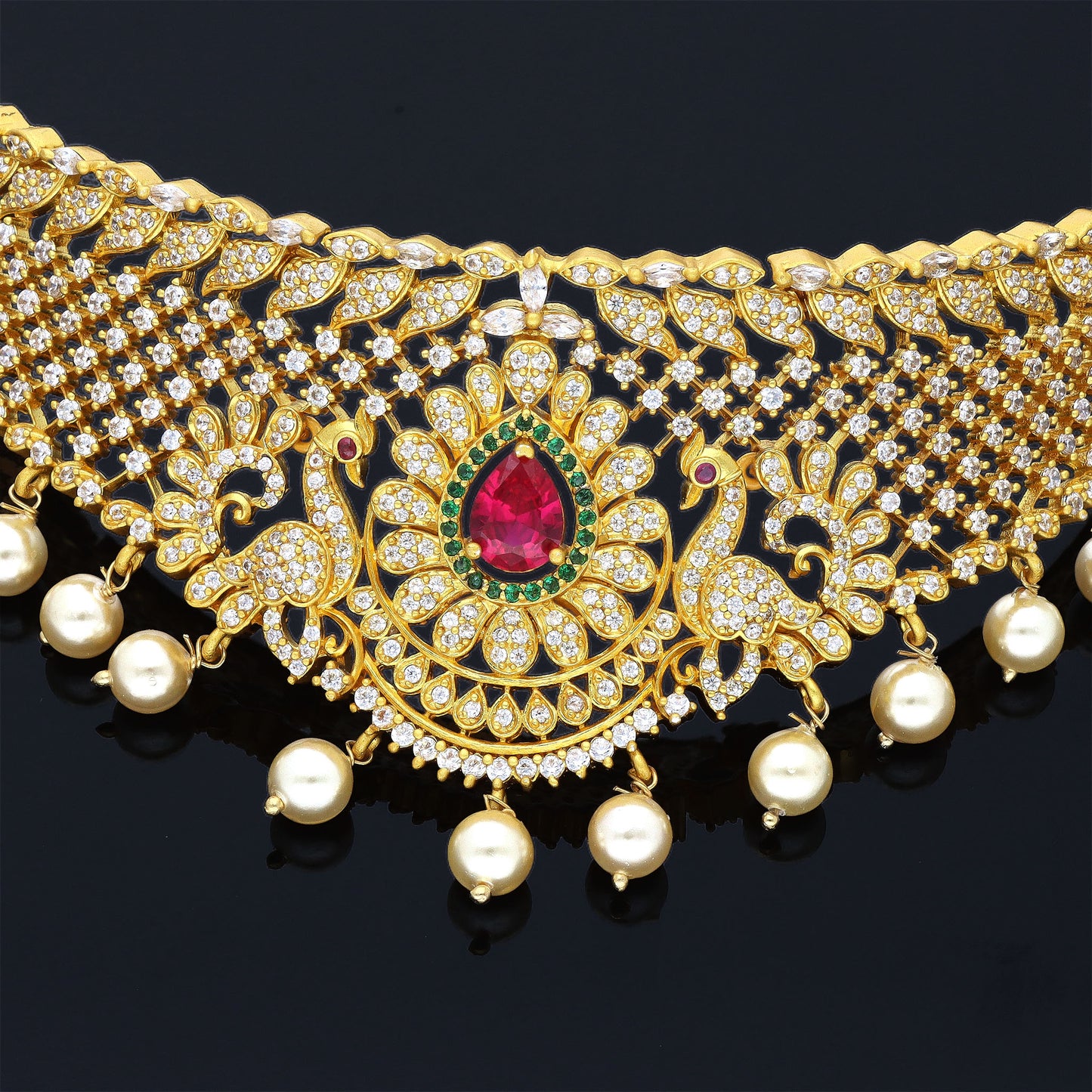 Zirconia Gold Peacock Design Choker Set