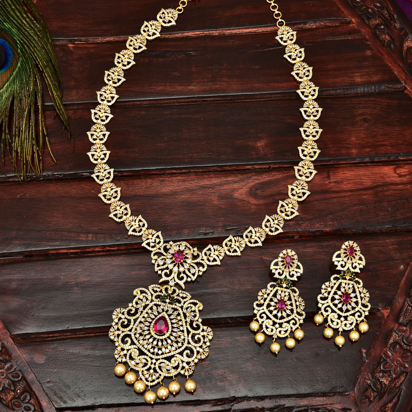 Designer Gold Zirconia Long Haaram