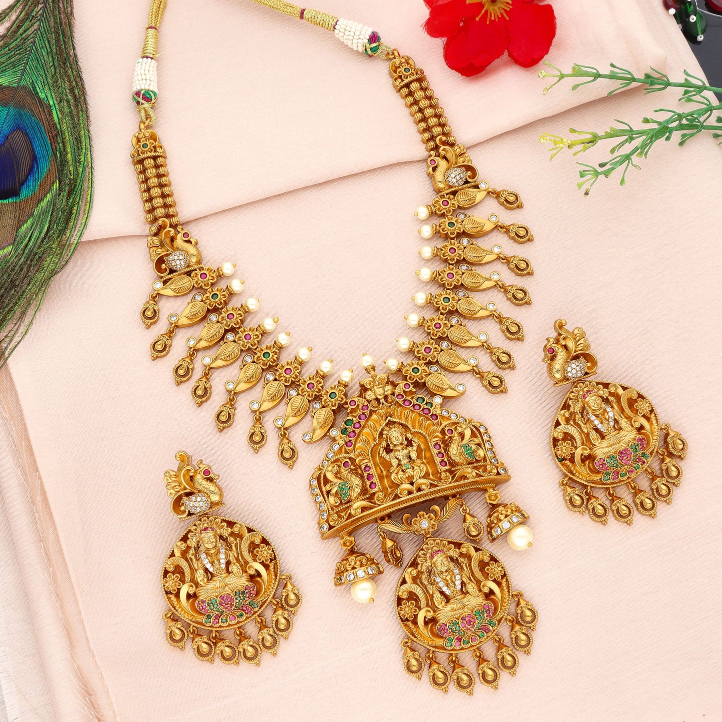 Designer Antique Kempu Necklace Set 105009