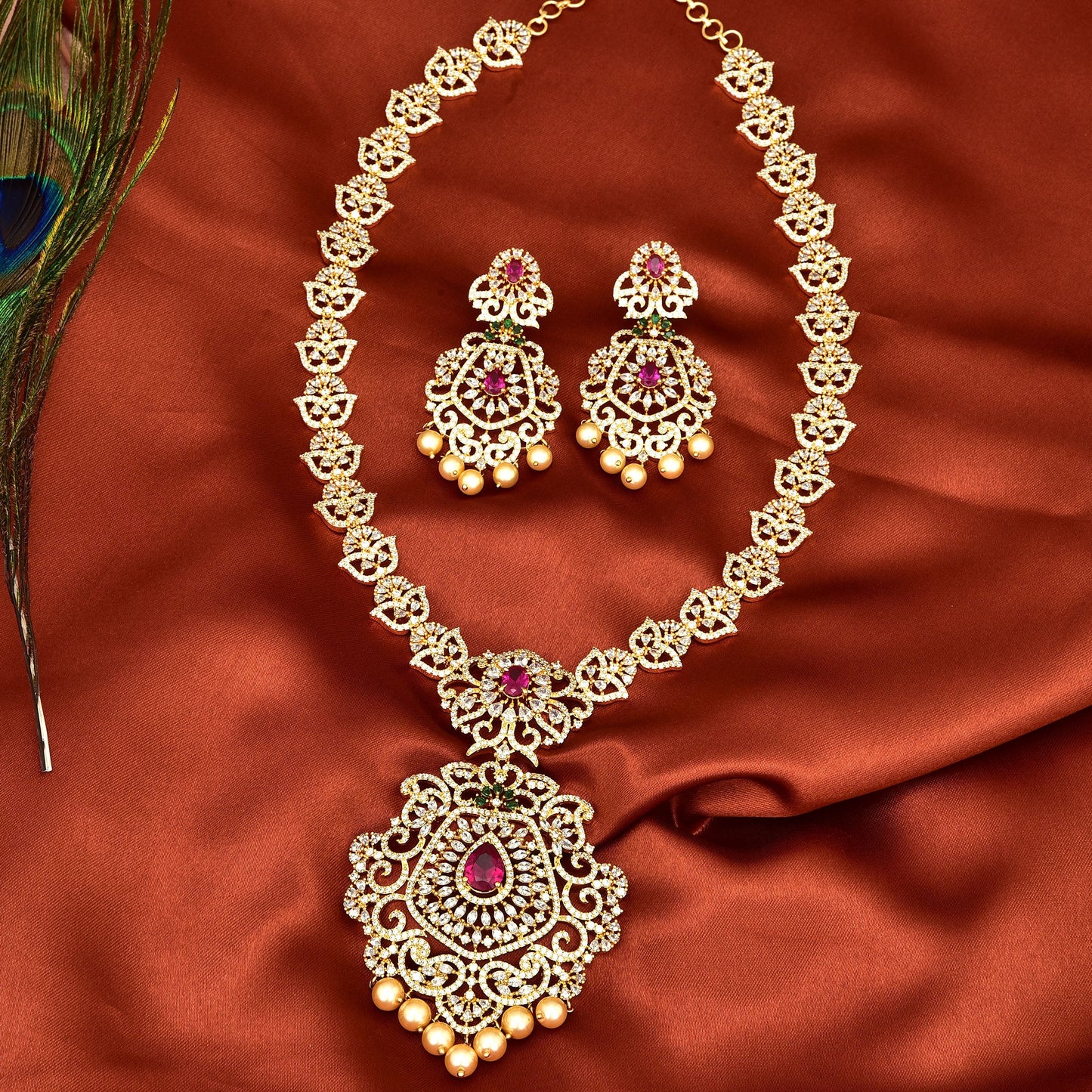Designer Gold Zirconia Long Haaram