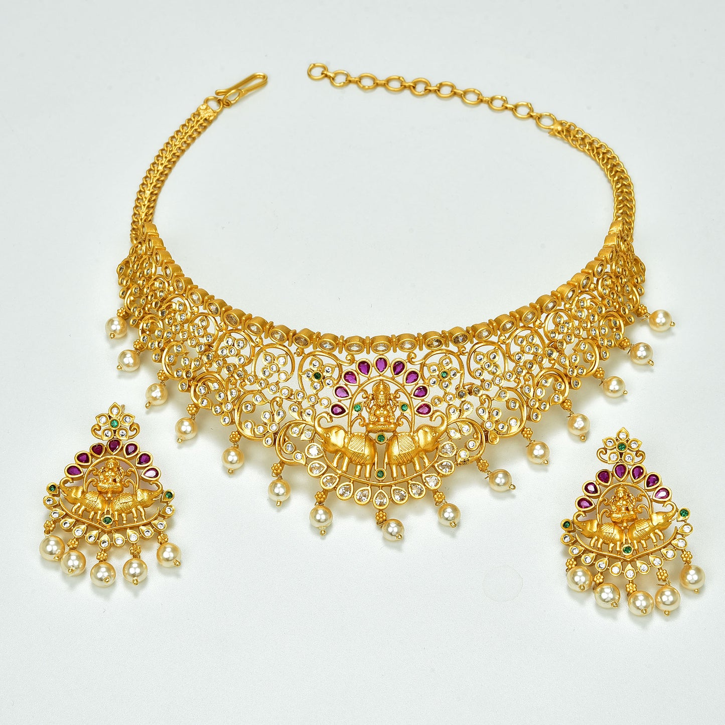 Zirconia Gold Lakshmi Devi Design Choker Set