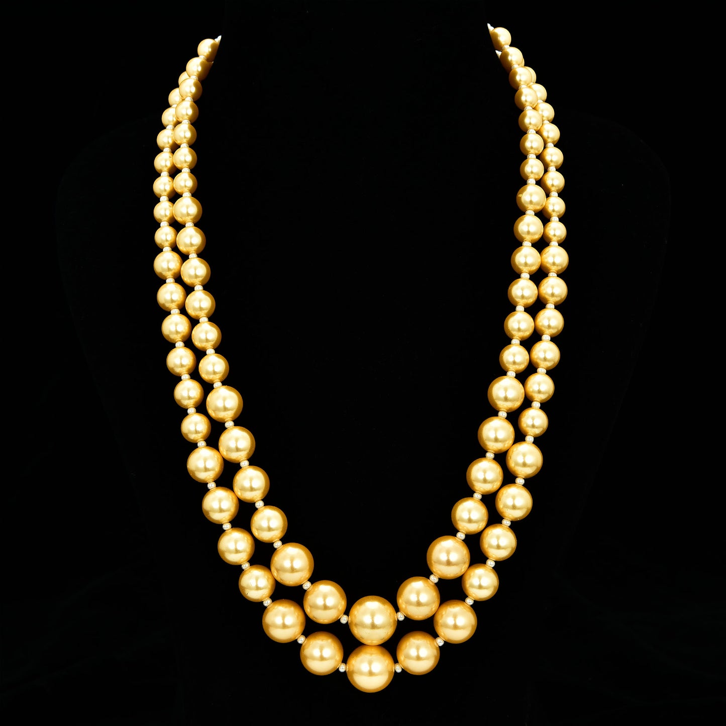2-Line Beige Beads Mala with Oxidized Side Lockets