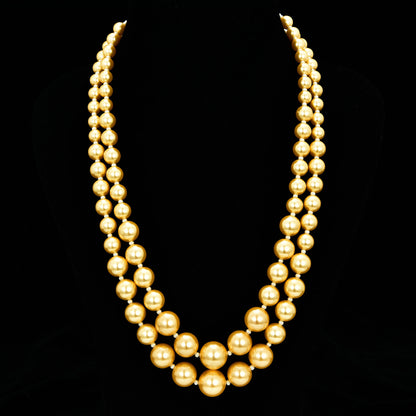 2-Line Beige Beads Mala with Oxidized Side Lockets