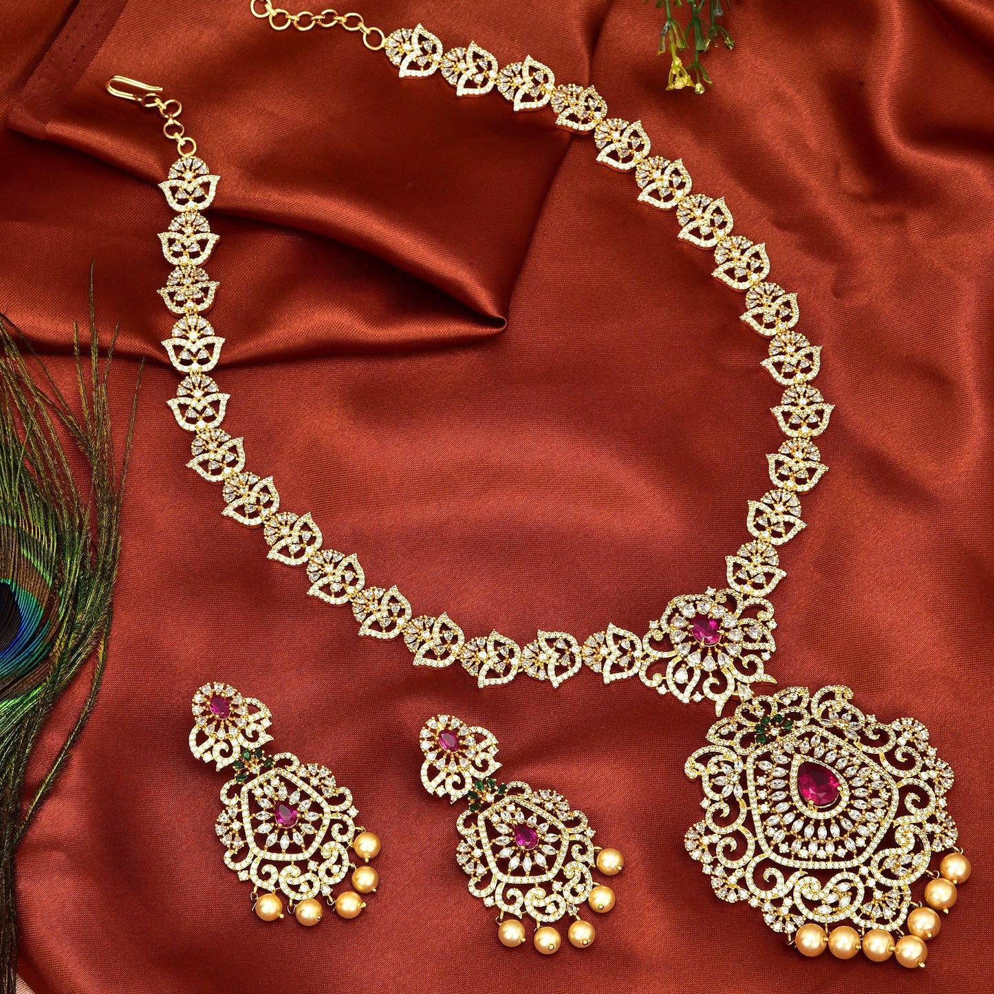Designer Gold Zirconia Long Haaram