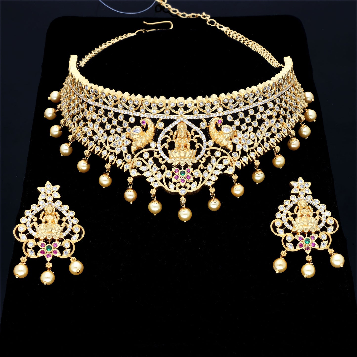 Lakshmi Devi Gold Zirconia Choker Set