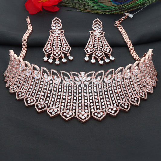 Designer Rose Gold Zirconia Choker Set
