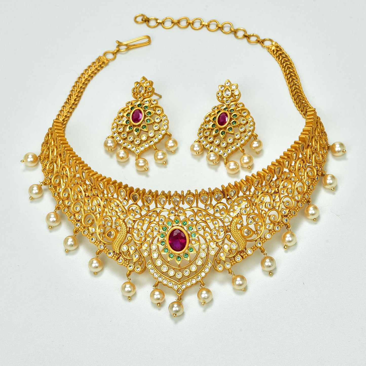 Zirconia  Gold peacock Design Choker Set