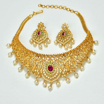 Zirconia  Gold peacock Design Choker Set