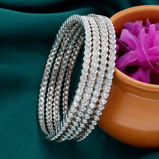 Zirconia Bangles ZBGL10789/Rhodium