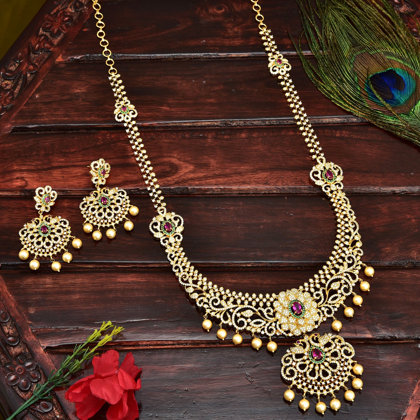 Designer Gold Zirconia Long Haaram