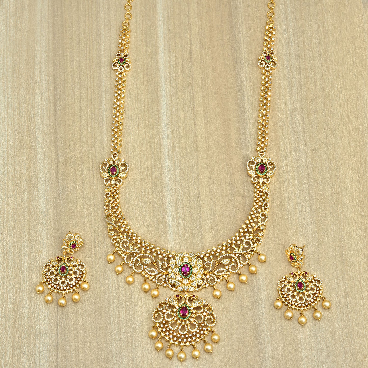 Designer Gold Zirconia Long Haaram
