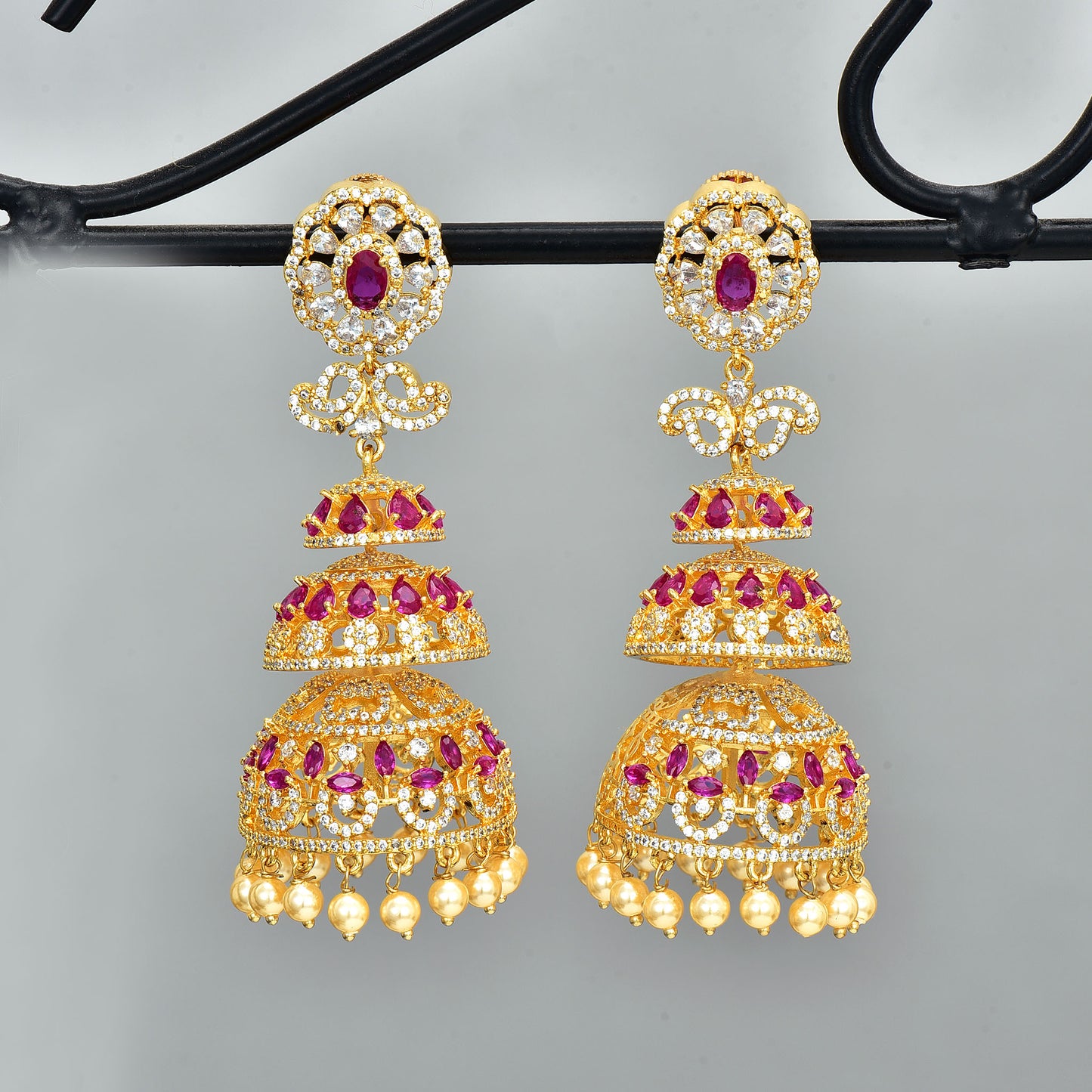 Zirconia Multilayered Jhumka Earrings