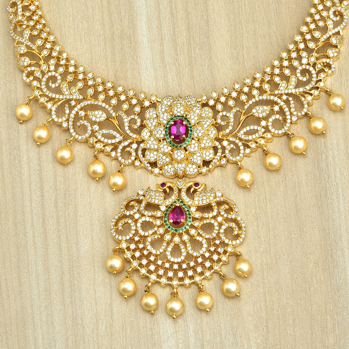 Designer Gold Zirconia Long Haaram
