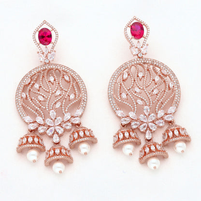 Designer Floral Zirconia Chandbutta Earrings