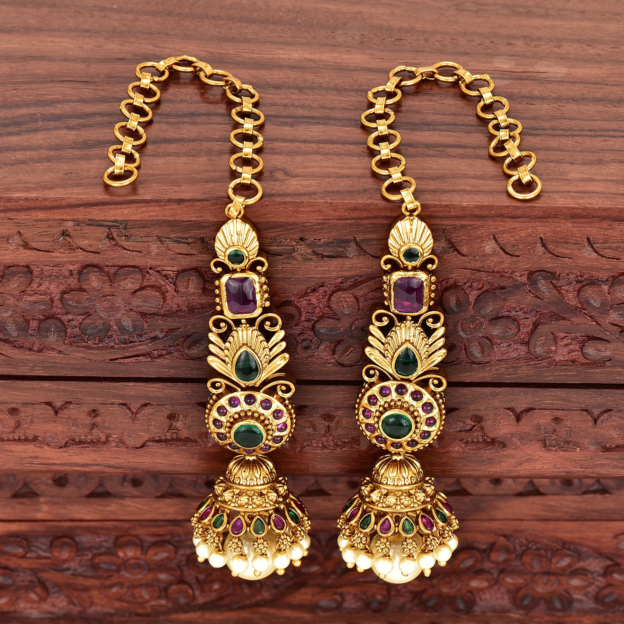 Antique Zirconia Kempu Jhumka Earrings