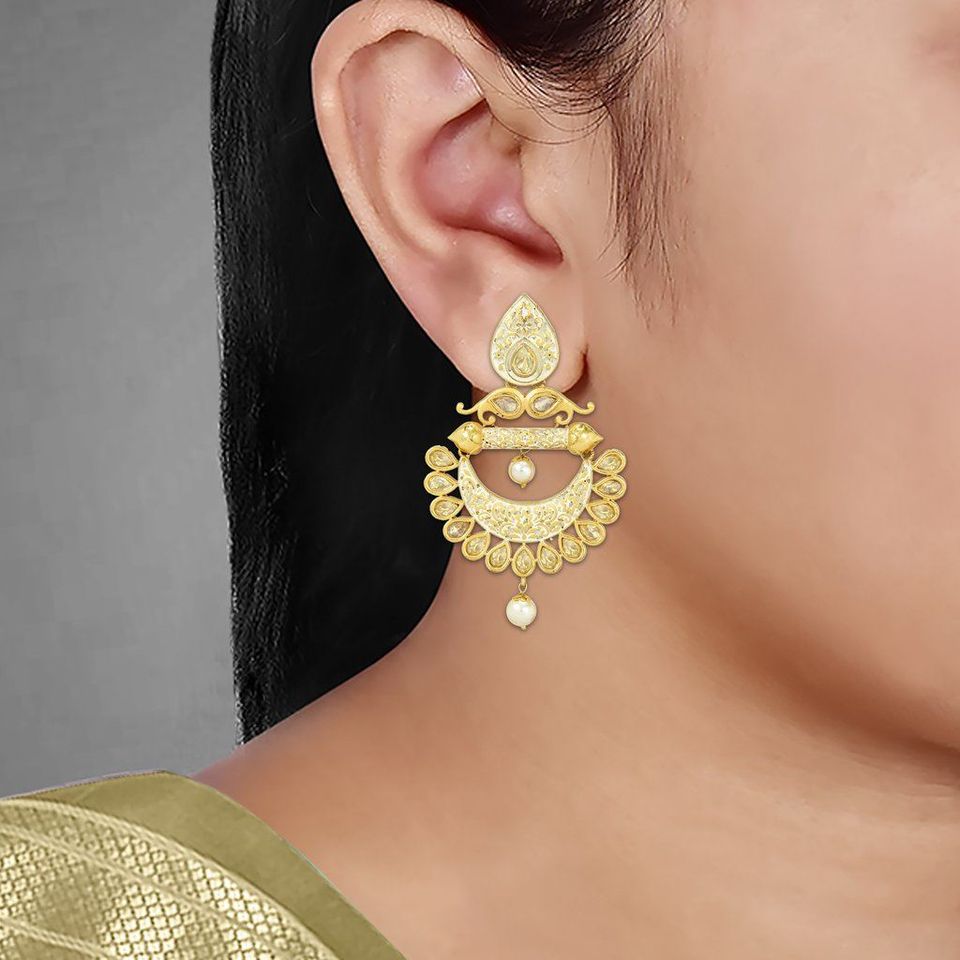 Meenakari Kundan Chandbali Earrings