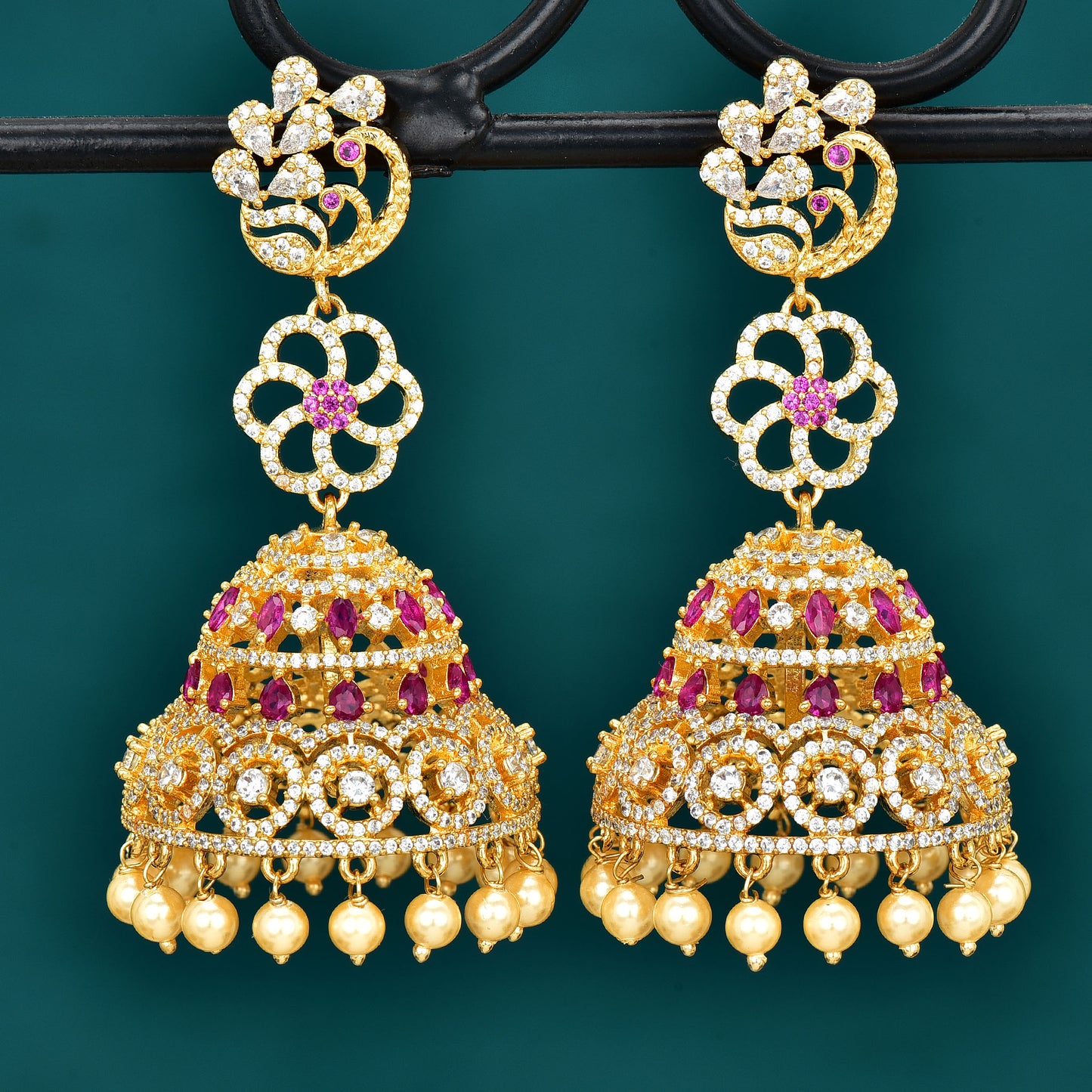 Floral Zirconia Jhumka Earrings