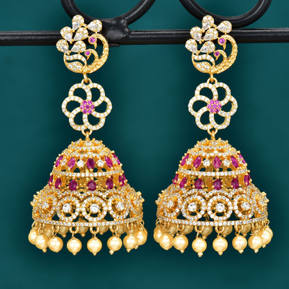 Floral Zirconia Jhumka Earrings