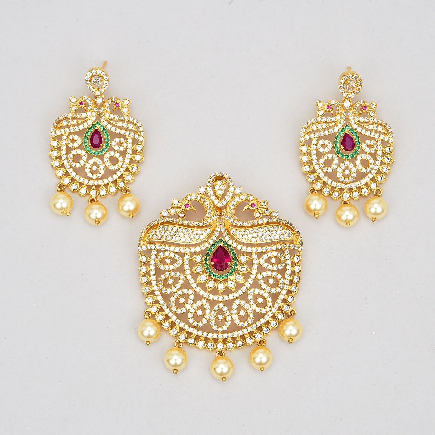 Designer Zirconia Peacock Pendant Set