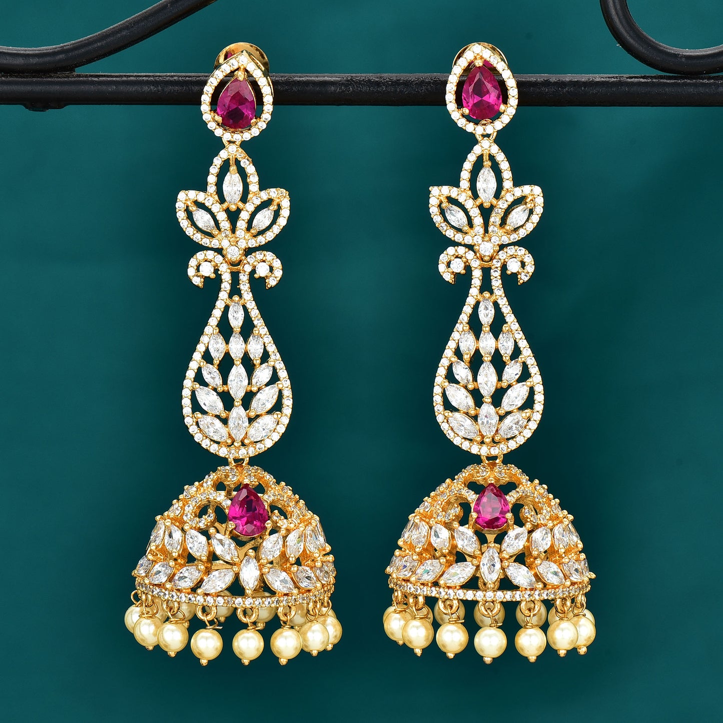 Zirconia Gold Plated Jhumka Earrings