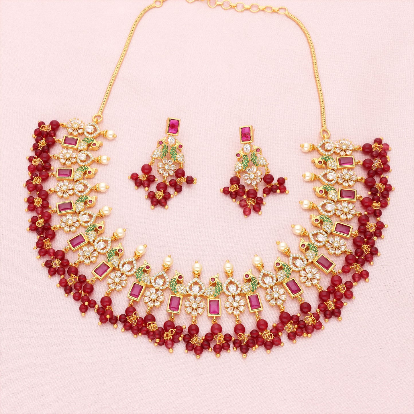 Ruby Beads Zirconia Necklace Set