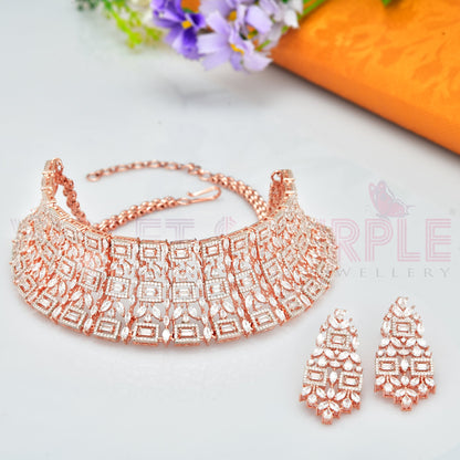 Designer Rose Gold Zirconia Choker Set